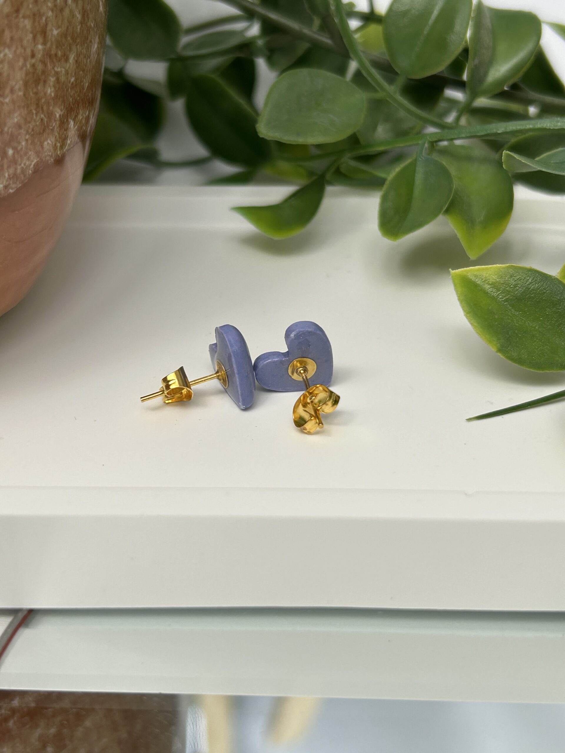 Boucles d’oreilles « Mon petit cœur » en pâte polymère bleu pastel – Image 3