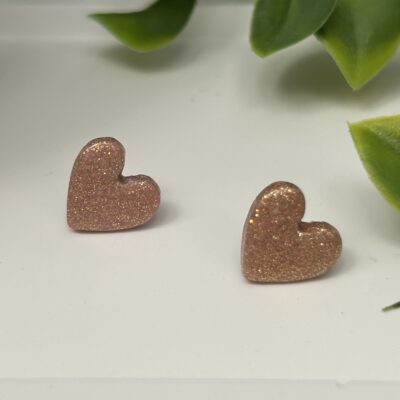 Boucles d’oreilles « Mon petit cœur » en pâte polymère rose gold