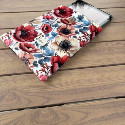 Pochette protèges tablette/liseuse et livres. Molletonée en velours coquelicot