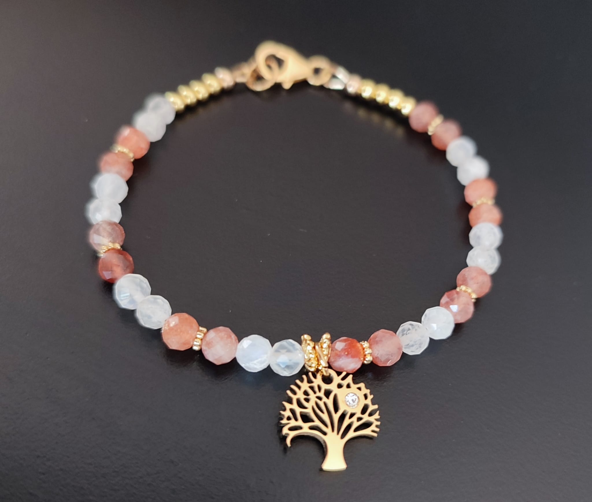 Bracelet Pierre du Soleil et Pierre de Lune - Breloque Arbre de Vie - Gold Filled 14k – Image 3