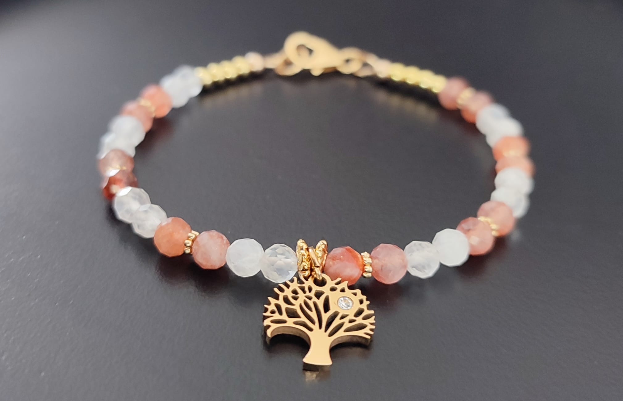 Bracelet Pierre du Soleil et Pierre de Lune - Breloque Arbre de Vie - Gold Filled 14k – Image 4
