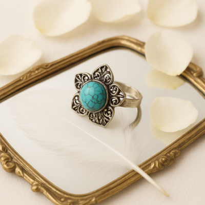 bague turquoise en forme de fleur