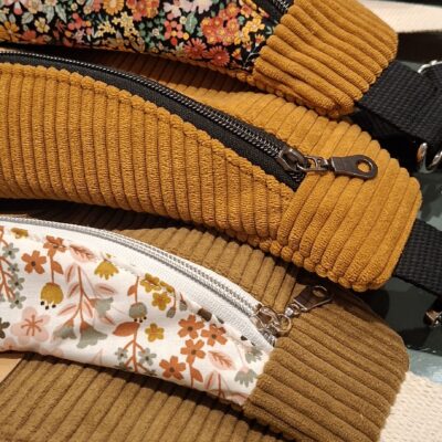 Sac banane velours côtelé collection Automne. Modèles uniques, tissus originaux, fabrication artisanale dans mon atelier gersois.