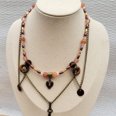 Grand Collier multirang perles et chaînes