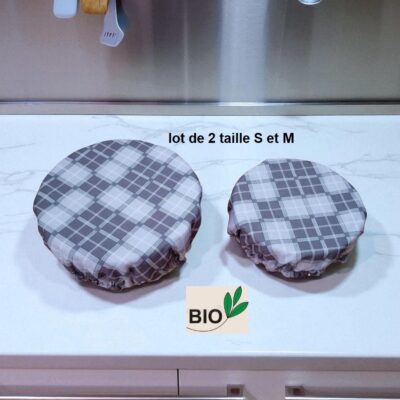 lot de 2 charlottes alimentaires coton bio doublé PUL certifié contact alimentaire modèle au choix