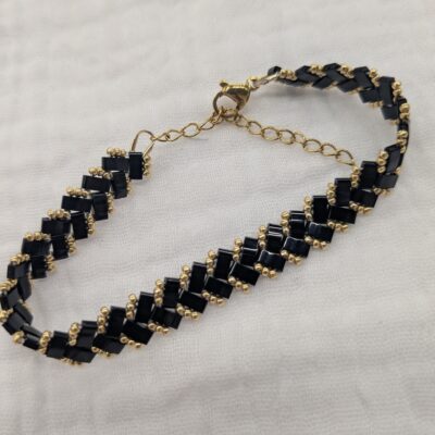 Bracelet chevrons en perles Miyuki noir et doré