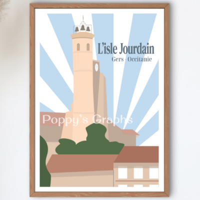 Affiche du de la tour de l'isle jourdain avec cadre bois