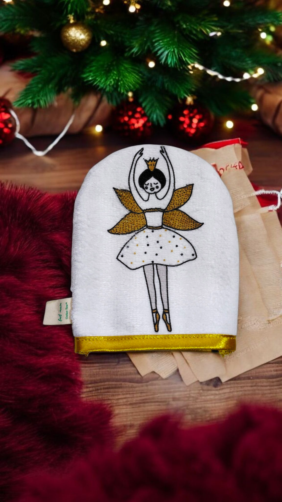 Mini-gants bébé faits main en éponge de bambou – Motifs Noël – Oeko-Tex – Image 2