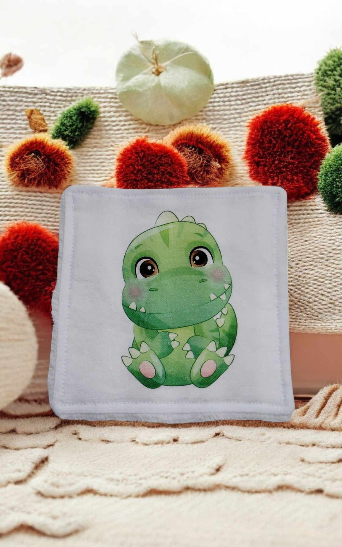Lot de 4 lingettes lavables motif Dinosaures – fait main – Image 3