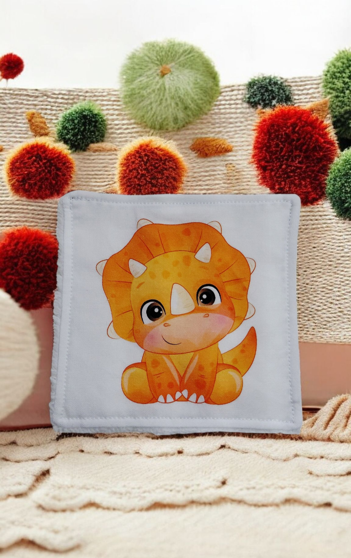 Lot de 4 lingettes lavables motif Dinosaures – fait main – Image 4