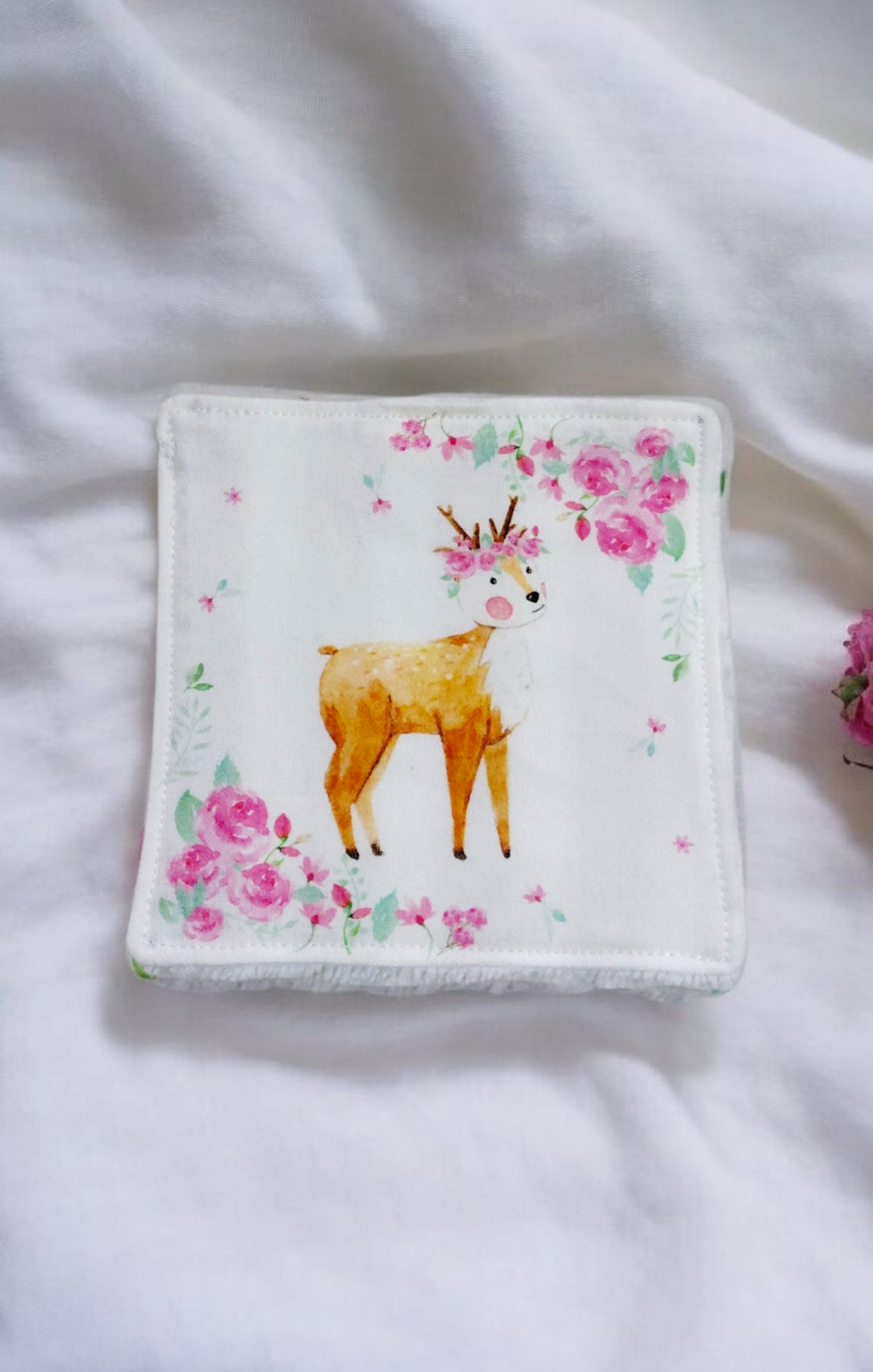 Lot de 4 lingettes lavables motif cerf aquarelle – fait main – Image 2