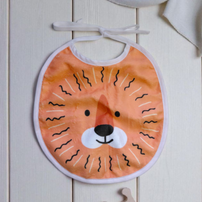 Bavoir rond en éponge de bambou motif lion – Fait main, certifié Oeko-Tex®