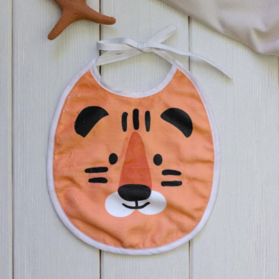 Bavoir rond en éponge de bambou motif tigre – Fait main, certifié Oeko-Tex®