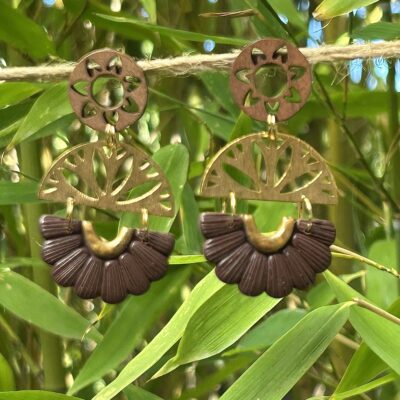 Boucles d’oreilles « Les Solaires » en pâte polymère marron