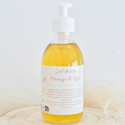 Gel douche à l'huile d'olive Orange et Rose - Belle odeur d'agrume relaxante