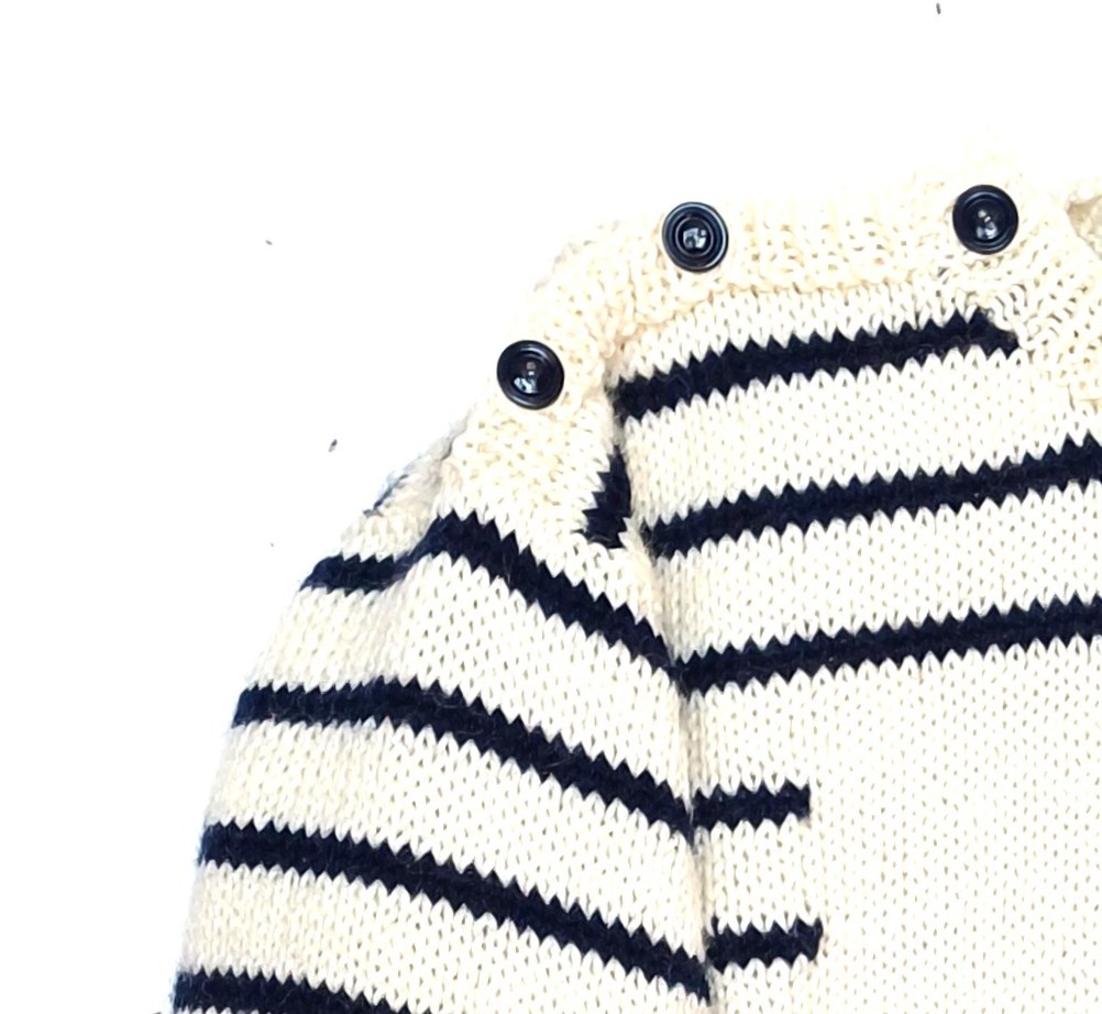Pull enfant 2 ans, style marin, tricoté main, avec un bateau, – Image 4