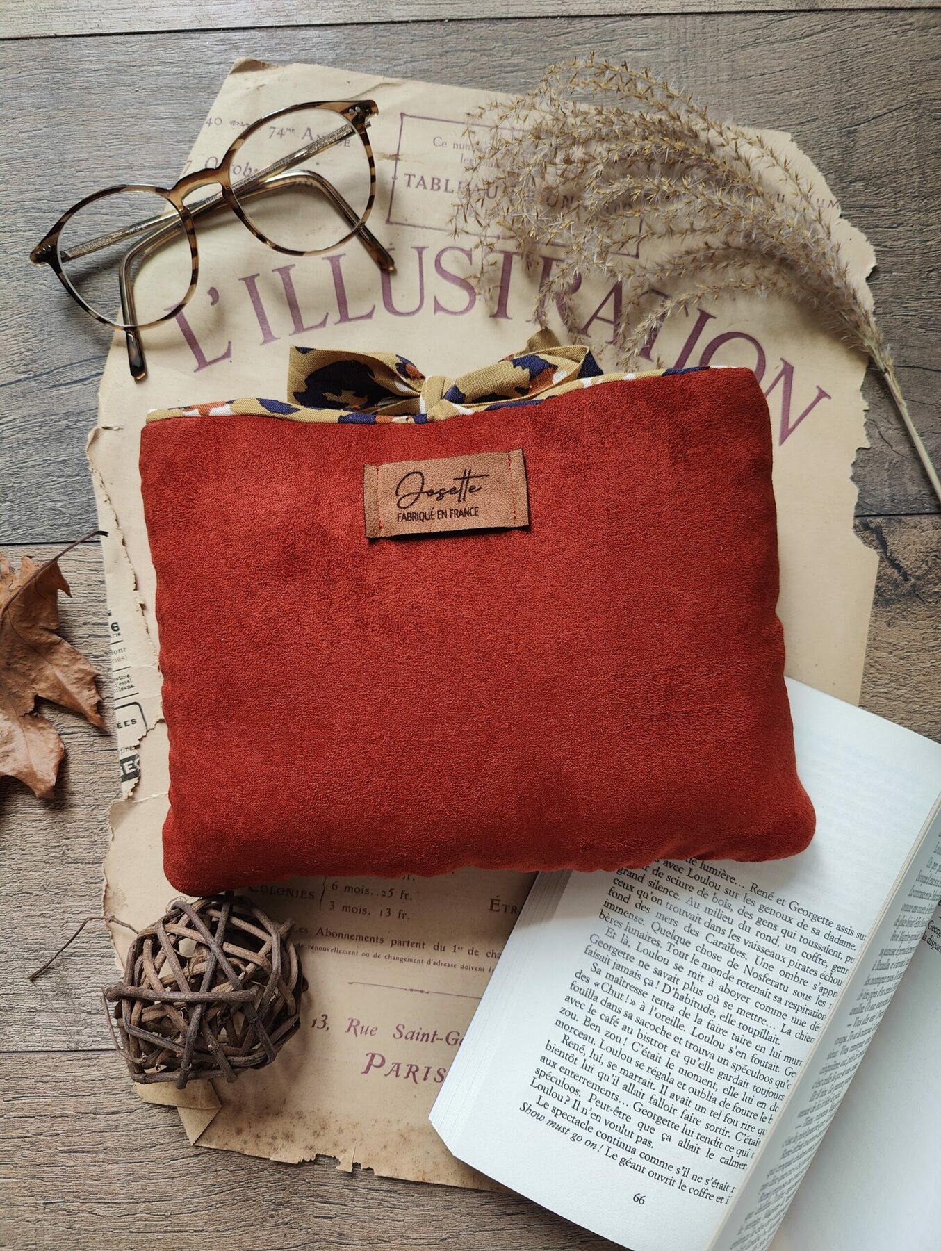 Pochette pour livre couleur rouille