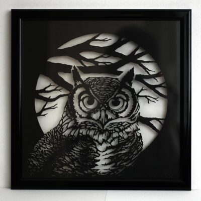 hibou en papier découpé noir