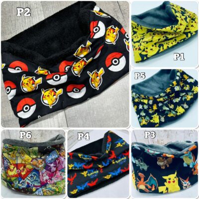 Snood enfant Pokémon doublé coton ou polaire au choix - taille 2-12 ans fait main - Ateliersdisa