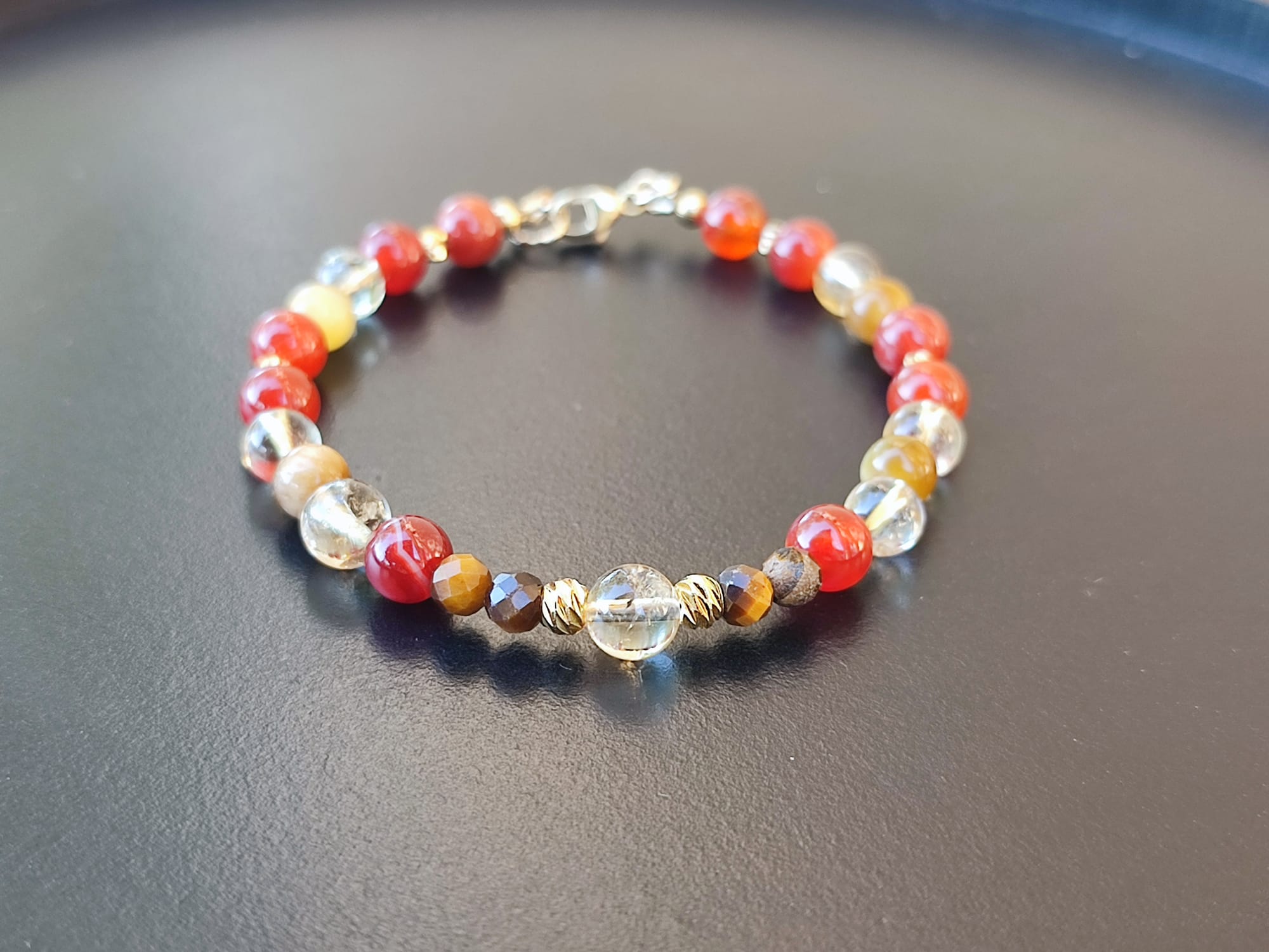 Bracelet Confiance Solaire Cornaline Citrine Œil de Tigre sur Or gold filled