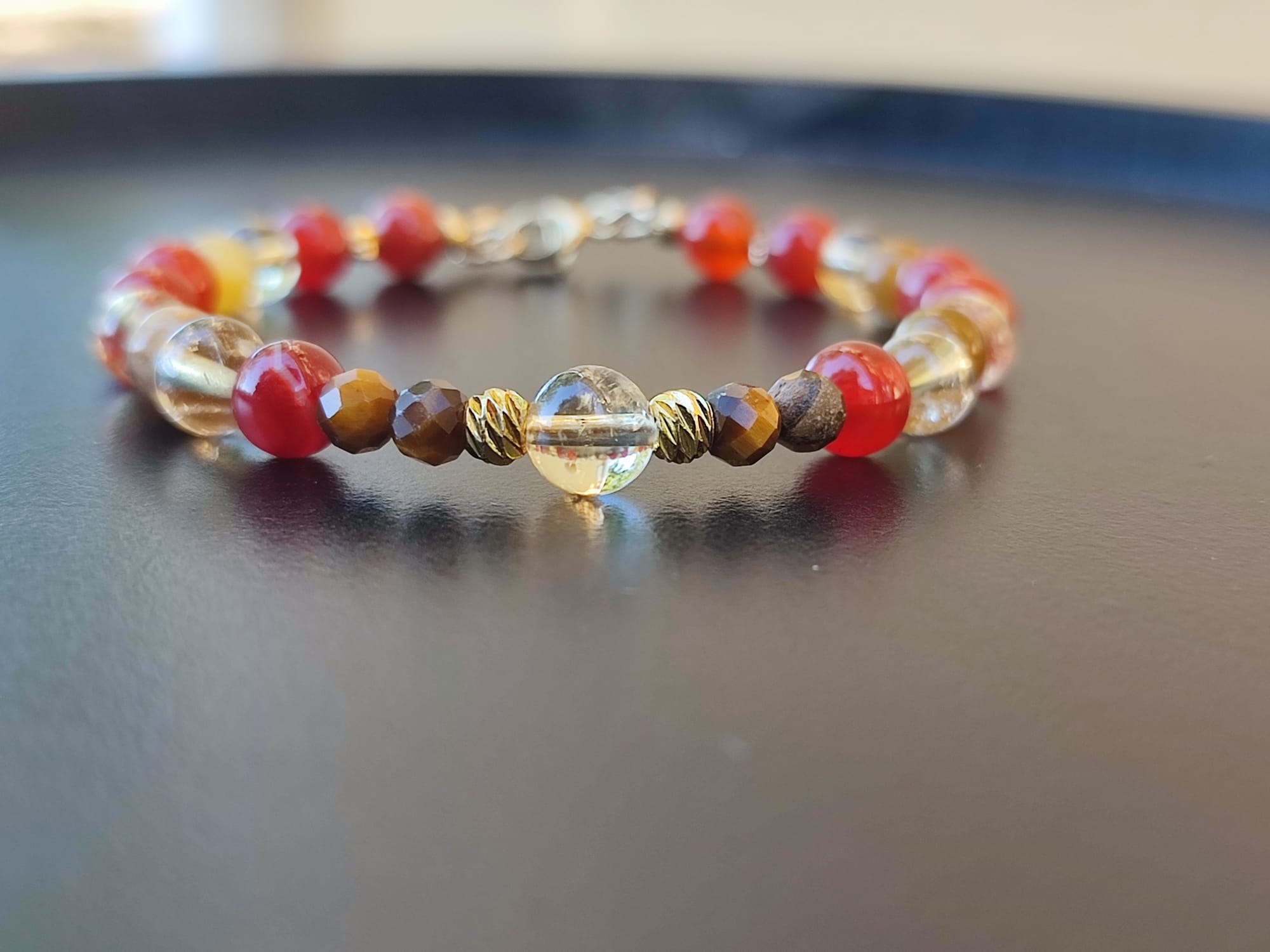 Bracelet Confiance Solaire Cornaline Citrine Œil de Tigre sur Or gold filled – Image 2