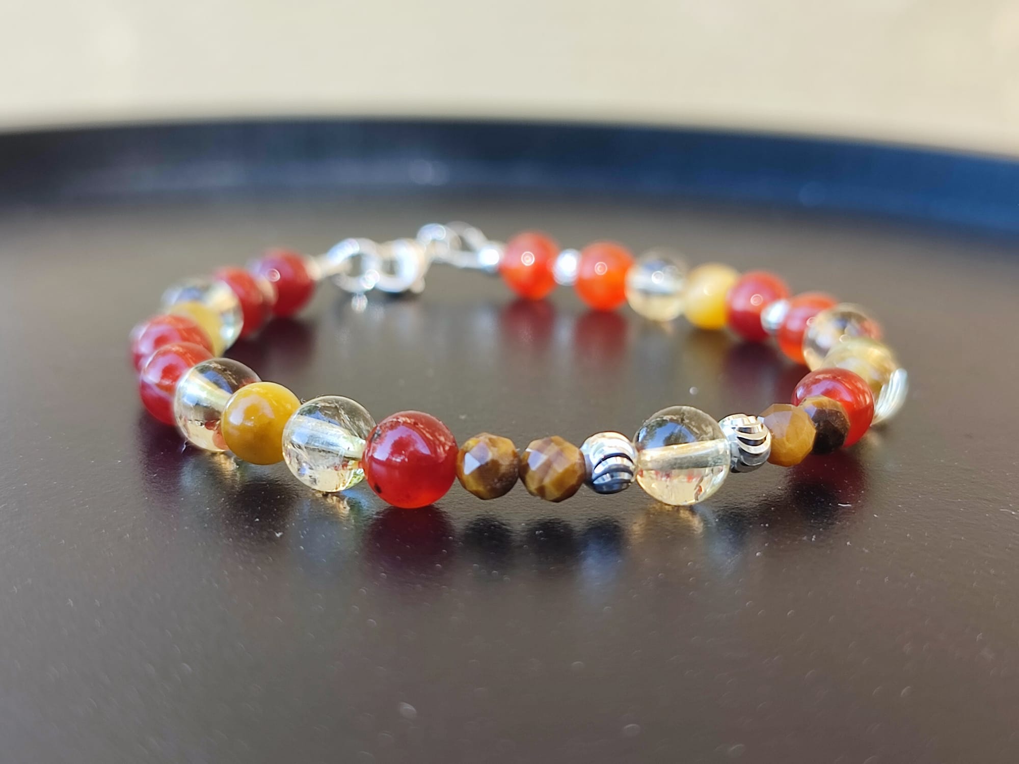 Bracelet Confiance Solaire Cornaline Citrine Œil de Tigre sur argent – Image 3