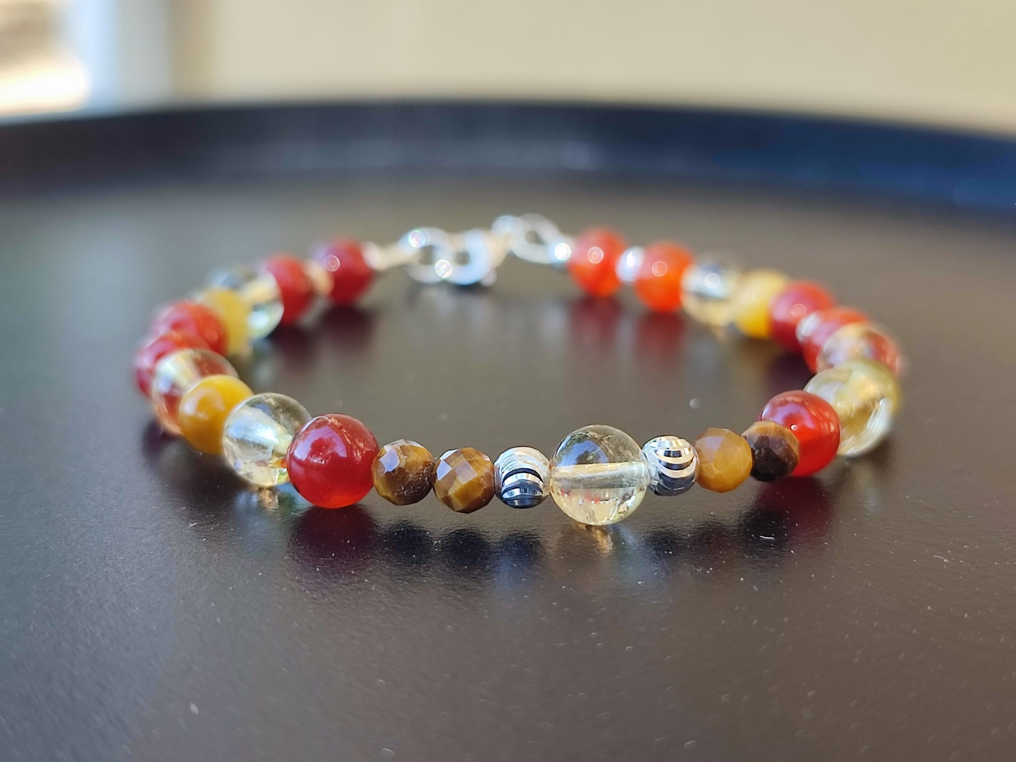 Bracelet Confiance Solaire Cornaline Citrine Œil de Tigre sur argent
