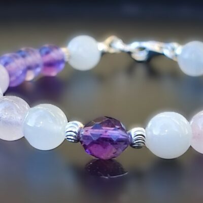 Bracelet en Pierre de Lune, Quartz Rose et Améthyste sur argent 925