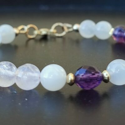 Bracelet en Pierre de Lune, Quartz Rose et Améthyste gold filled