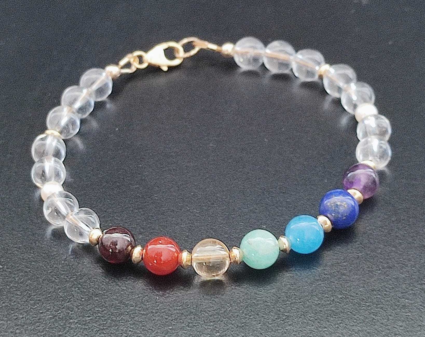 Bracelet 7 Chakras en pierre naturelle gold filled 14K – Image 2