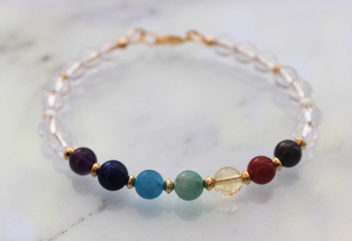 Bracelet 7 Chakras en pierre naturelle gold filled 14K – Image 3