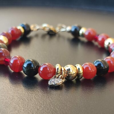 Bracelet en Obsidienne Noire et Agate Rouge