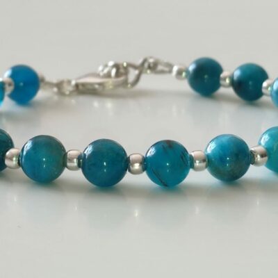 Bracelet Perles Apatite Bleue et Argent 925