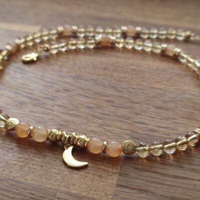 Collier femme en Citrine et Aventurine orange avec breloque lune