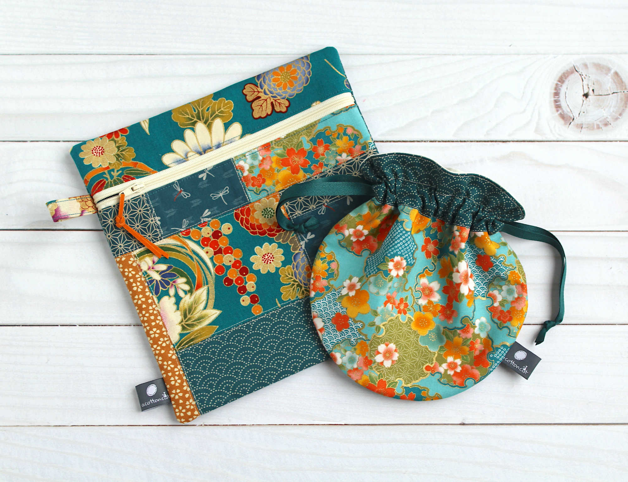 Pochette japonaise pour câbles et chargeurs, Pochon rond liens coulissants, accessoire japonais – Image 8