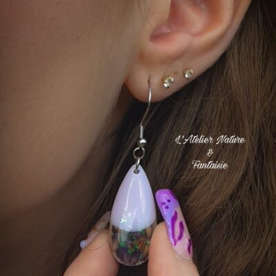 Boucles D'oreilles Artisanales "Gouttes Lavande"-Made In France