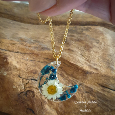 Collier Artisanal “ Lune Grande Camomille ” ( Doré )-Made in France