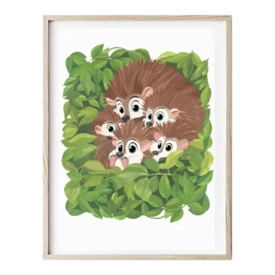 Famille de Hérissons illustrations, poster décoratif