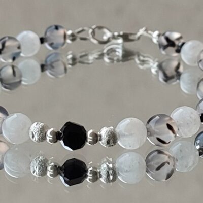 Bracelet pierre de lune et agate veine de dragon en argent 925