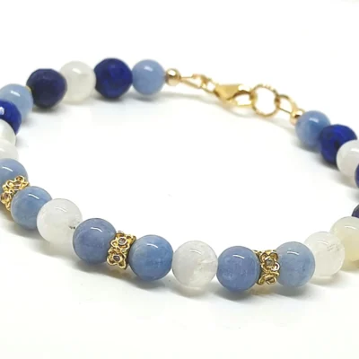 bracelet en larimar lapis lazuli et pierre de lune sur gold filled