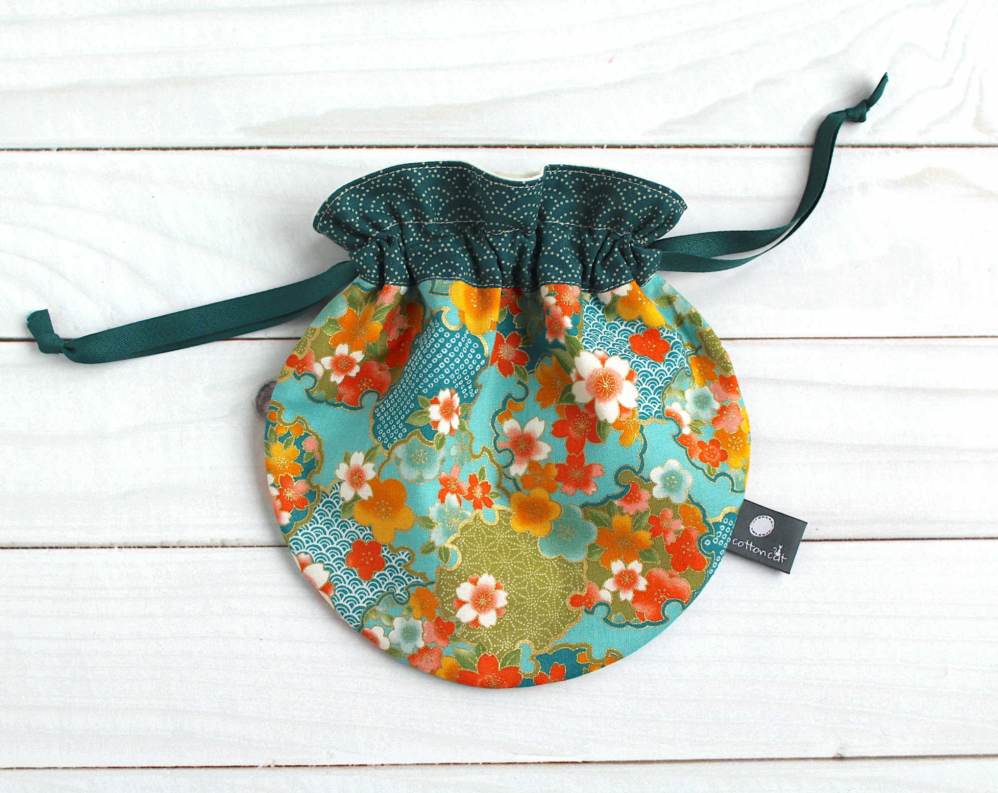 Pochette japonaise pour câbles et chargeurs, Pochon rond liens coulissants, accessoire japonais – Image 2