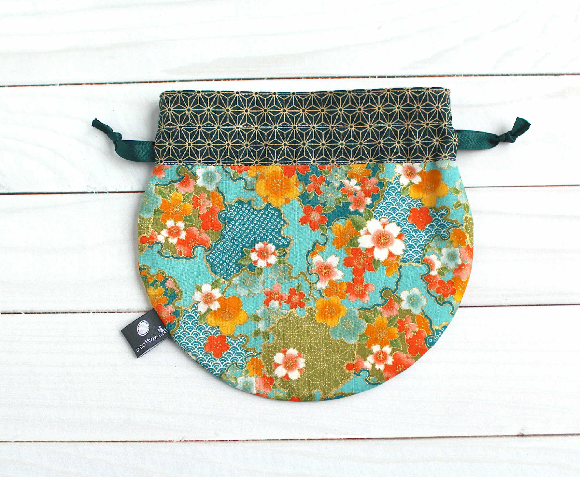 Pochette japonaise pour câbles et chargeurs, Pochon rond liens coulissants, accessoire japonais – Image 5