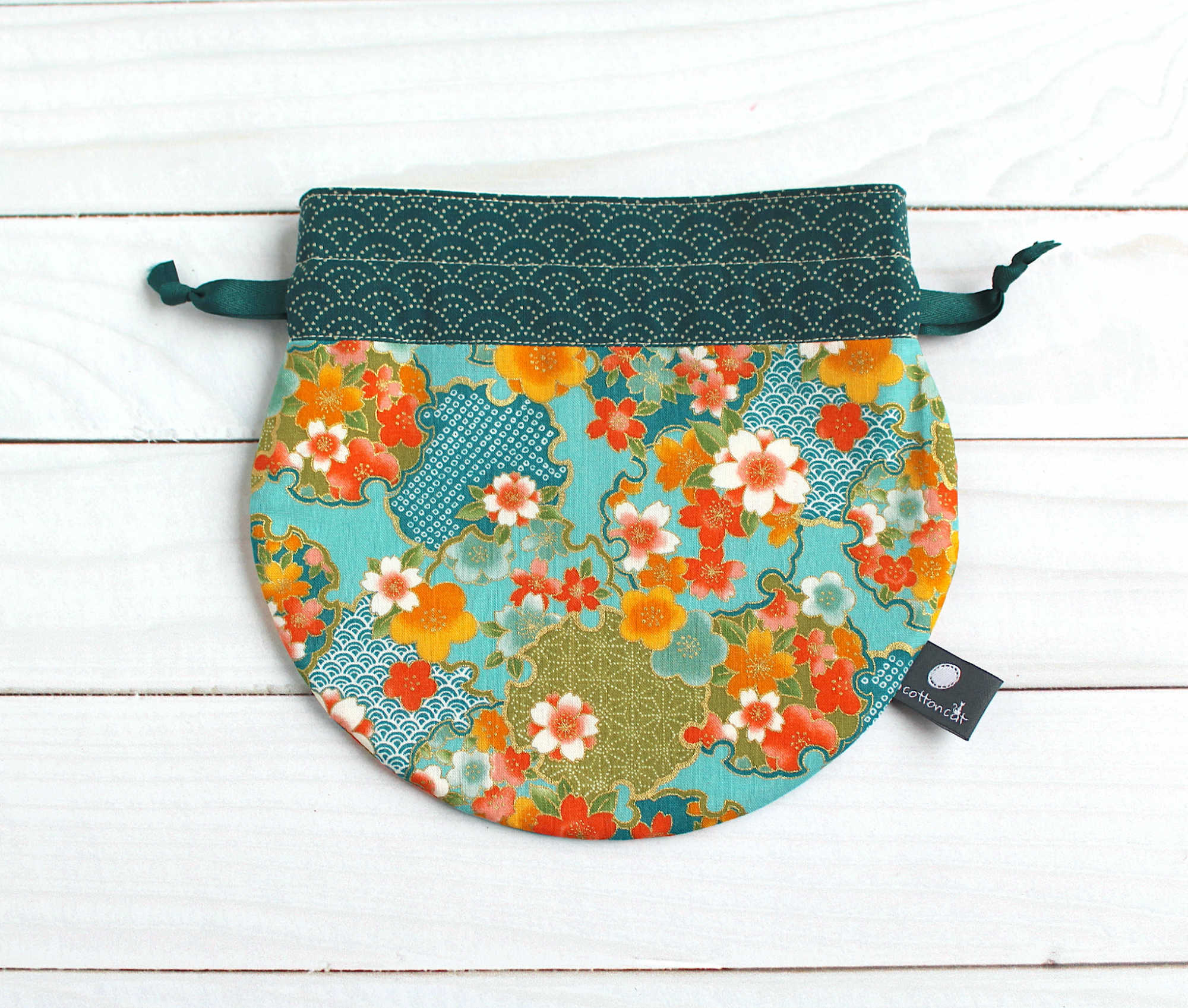 Pochette japonaise pour câbles et chargeurs, Pochon rond liens coulissants, accessoire japonais – Image 3