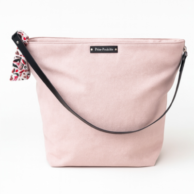 🌸 Sac Cabas "P’tite Poulette" – Velours Rose Poudré et Anse en Cuir - Création artisanale française
