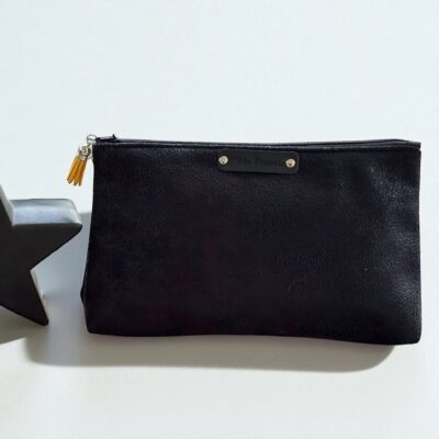 🖤 Trousse en Simili Cuir Noir Brillant – Création Artisanale Française