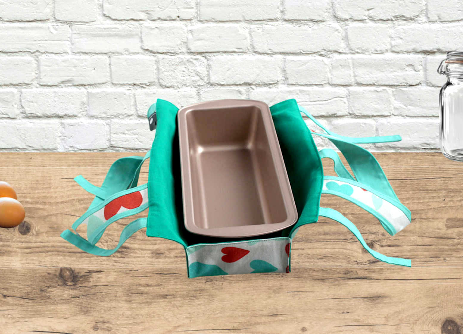 sac a cake tissu vert coeurs