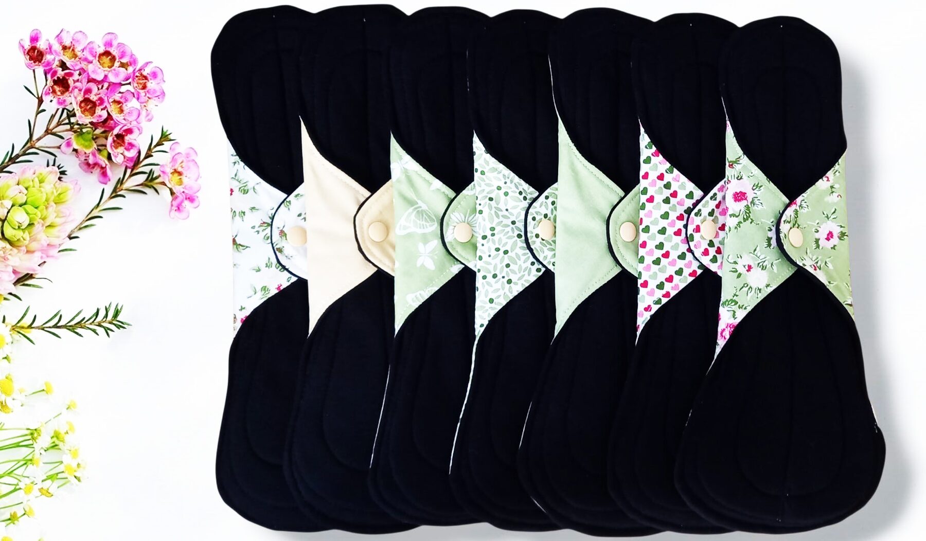 Pack 7 serviettes hygiéniques lavables ROSES (xl / nuit et flux abondants) - serviettes menstruelles lavables - Zéro déchet - shl - serviettes périodiques