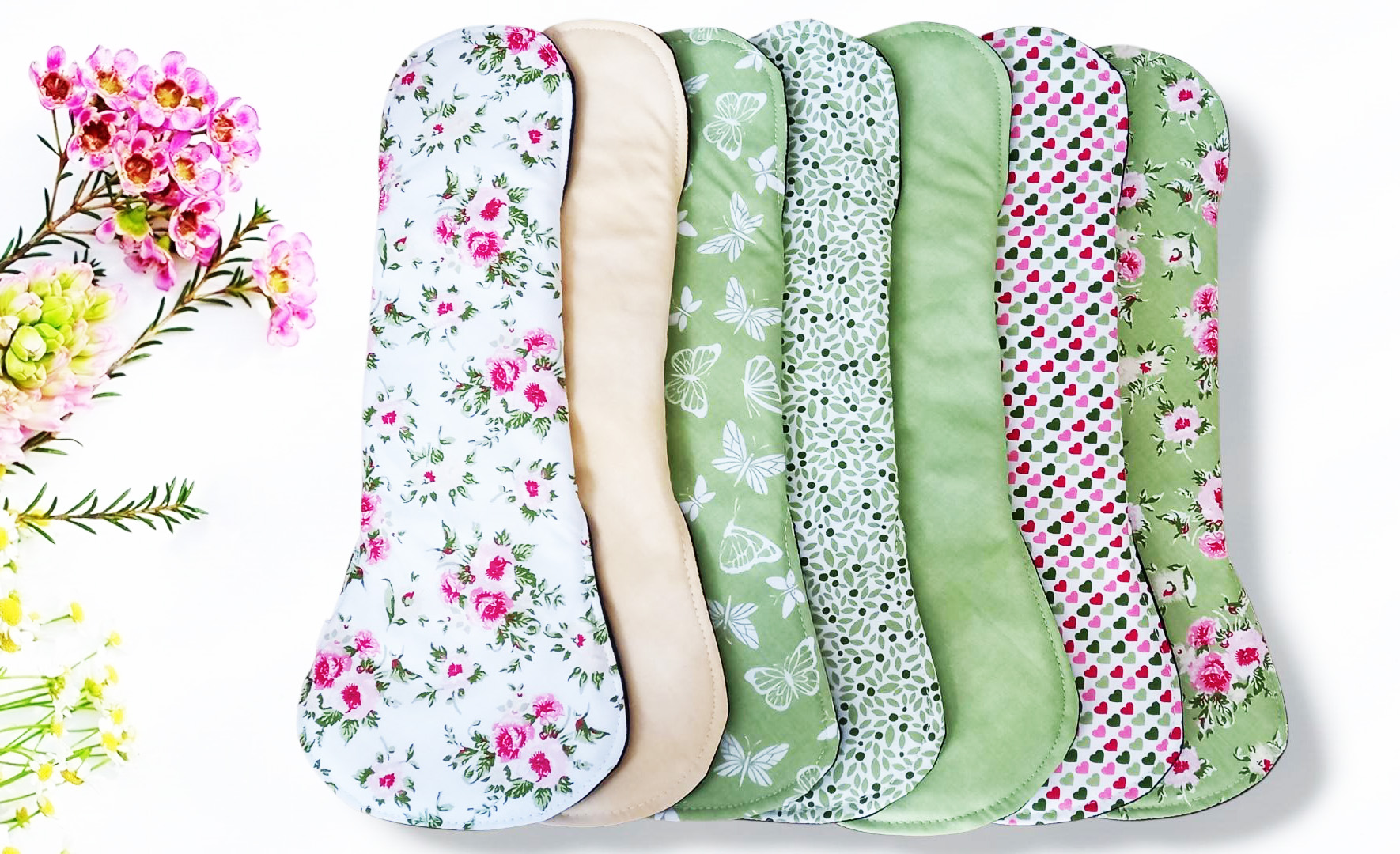 Pack 7 serviettes hygiéniques lavables ROSES (xl / nuit et flux abondants) - serviettes menstruelles lavables - Zéro déchet - shl - serviettes périodiques