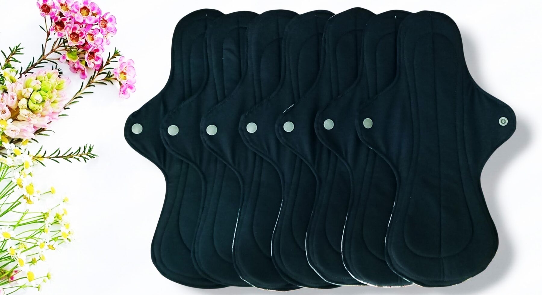 Pack 7 serviettes hygiéniques lavables EUCALYPTUS (xl / nuit et flux abondants) - serviettes menstruelles lavables - Zéro déchet - shl - serviettes périodiques