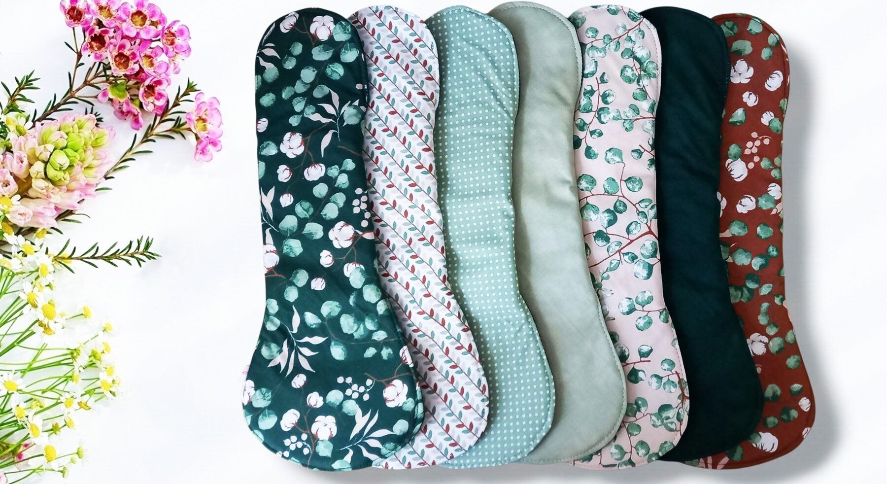 Pack 7 serviettes hygiéniques lavables EUCALYPTUS (xl / nuit et flux abondants) - serviettes menstruelles lavables - Zéro déchet - shl - serviettes périodiques